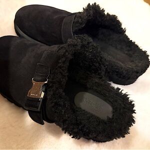 MONCLER suede & faux shearling slipper mule size 41- $525